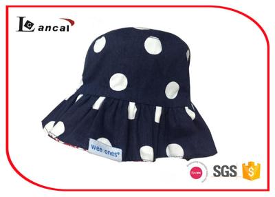 China Navy dot printed sun hat , custom bucket hats with cotton twill as material for sale