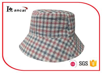 China Seersucker printed bucket hats for women / dark blue and red stripe style hat for sale