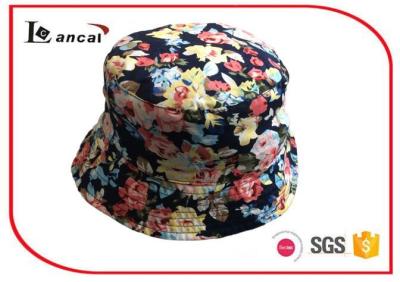 China 55 cm Cotton Flower Printed Custom Bucket Hats For Girls , Cotton Sheeting Lining for sale