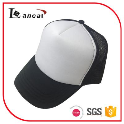 China 100% polyester white and black 6 panel baseball cap for adult for sale