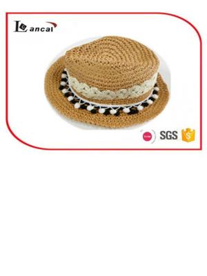 China Hollowed - our girls cute paper straw trilby hat with black and white hair bulb for sale