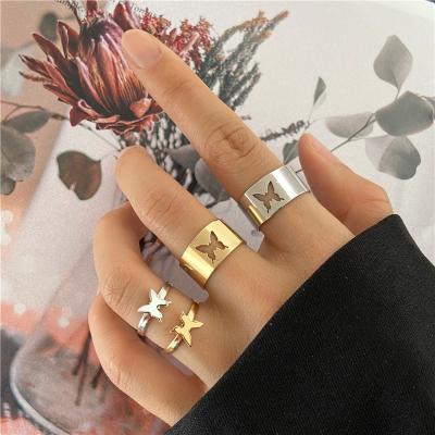 China BOHEMIA Fashion Ring Set For Lover Women Adjustable Men Romantic Hollow Animal Wedding Couple Rings for sale