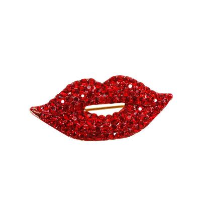 China Alloy New Arrival Red Blingbling Crystal Sexy Lip Brooches Pins Jewelry For Women's Custom Brooch Pin Metal Accessories 2021 for sale