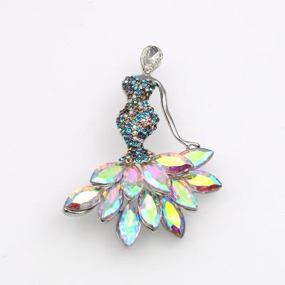 China Wholesale Korean Fashion Crystal Mermaid Pendant Brooch Necklace Colorful From Stainless Steel Factory for sale