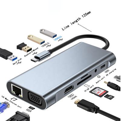 China New USB-C 11-In-1 Multiport Data Transfer Audio Dock SD/TF Card Reader USB 3.5mm Type C 11 in 1 Multi-port for sale