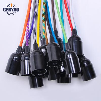 China Lighting Type USA Canada Textile Fabric Electrical Wire With E26 Sleeve Cotton Braided Cable With E26 Light Holder for sale