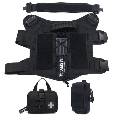 China Viable Nylon Black 1000D Laser Cut Molle Quick Release Dog Harness Vest Tactical Clothing with 2 Pockets for sale