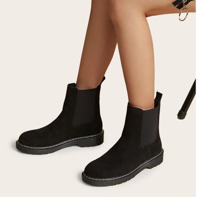 China Round flat chealsea boots women with round toe black suede comfortable women's shoes kick back short ankle boots for sale