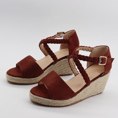 China Anti-slippery Faux Suede Summer Fashion Brown Suede Open Toe Wedge Shoes Platform Sneaker Wedges Sandals for sale