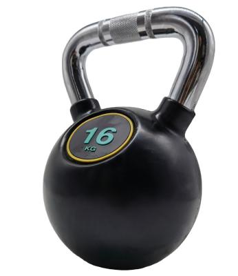 China Durable Wholesale High Quality Gym Kettle Bell Durable Rubber Coated Cast Iron Solid Kettlebell With Chromed Handle for sale