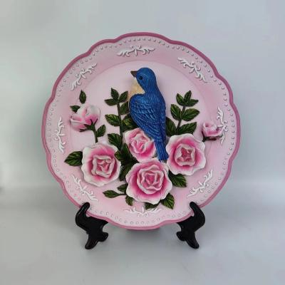 China Global Creative High Quality Blue Bird Rose Flowers Plate With Stand For Table Gifts Home Decoration (No Stand) for sale