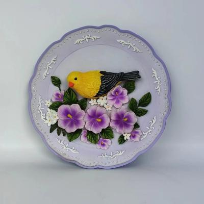 China Global Unique Lighted Plates Bird Wholesale Design Round Decoration Table Coffee Tea Disc Resin Crafts(Not Include Stand) for sale