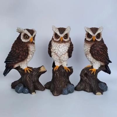 China Global New Product 3 Pieces Resin Gardening Owl Decoration Sculpture For Garden Fairy Animal Statue Home Decoration for sale