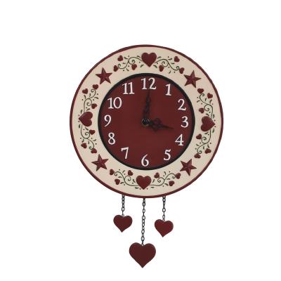 China Europe Wall Clock Round 10.2 Inch Silent Non-Ticking Clock With Rose Heart Decor For Living Room Bathroom Bedroom for sale