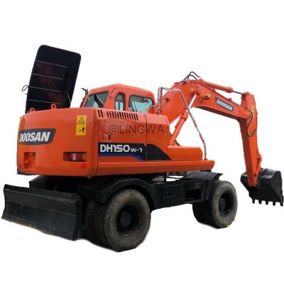 China Condition original design used Korean wheel excavator Doosan DH150W-7 15Ton wheel machinery low price in stock 0.57mÂ³ for sale