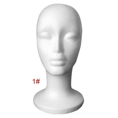 China Pin Pluggable Styrofoam Wig Head Foam Head Female Foam Mannequin Head With Stand And Stand For Wig Display for sale