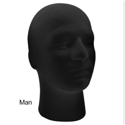 China Male Mannequin Head Styrofoam Wig Pin Color Man Pluggable Model Foam Man Head With Stand And Stand For Wig Cap Display for sale