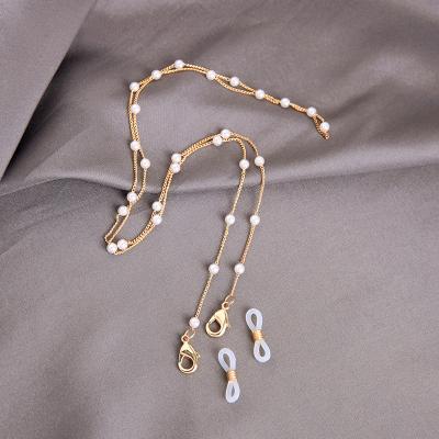 China Eco-Friendly Sun Glasses Chain White Gold Pearl Eyeglasses Pearl Glass Facemasks Chain With Pearl for sale