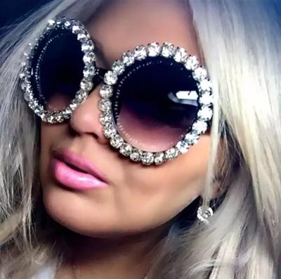 China Environmental Friendly Round Diamond Rhinestones Sun Glasses Women Shades Bling Glass Oversized Sunglasses for sale