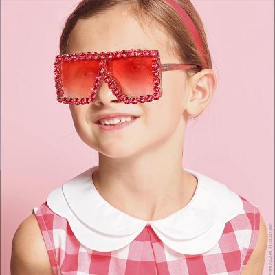 China Anti Large Bling Square UV400 Sunglasses Baby Kids Oversized Child Luxury Rhinestones Diamond Sun Glasses for sale