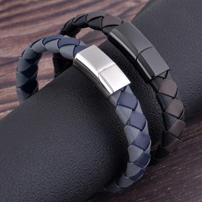 China Manufacturer Trendy Wholesale Fashion Men's Jewelry Stainless Steel Genuine Leather Bracelet for sale