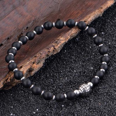 China Mens Trendy Classic Jewelry Fashion Stainless Steel Ball Beads Black Agate Beads Bracelets Jewelry for sale