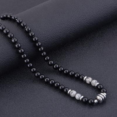 China Fashion Trendy Stainless Steel Agate Picasso Jasper Personality Bead Men's Natural Stone Jewelry for sale