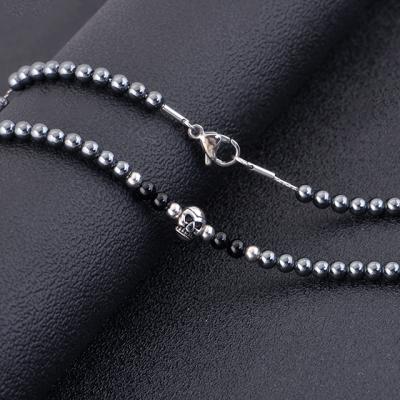 China Classic Design Fashion Jewelry Necklace Stainless Steel Agate Bead Skull Men's Classic Black Necklace for sale