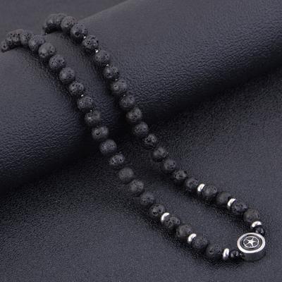 China Stainless Steel Fashion Natural Lava Fashion Custom Men's Jewelry Stone Bead Stone Men's Necklace for sale