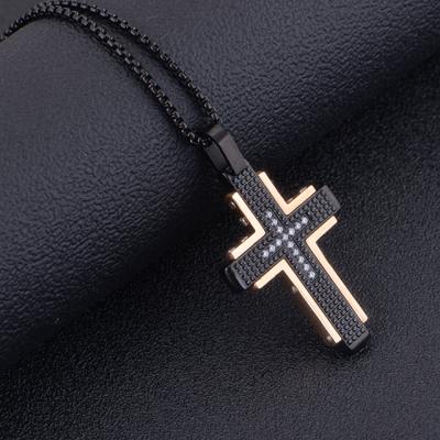 China Fashionable Cross Pendant With Diamond Plated Mens Necklace Stainless Steel Necklace High Quality Men for sale