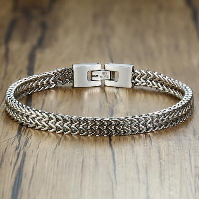 China 316 Franco Double Layers Wheat Link Men's Fashion Jewelry Hiphop Stainless Steel Chain Men's Bracelet for sale