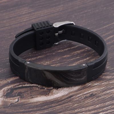 China FASHIONABLE Black Silicone Stainless Steel Strap Bracelet Adjustable Customization Men Bracelet for sale