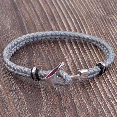 China Trendy Custom Made High Quality Mens Jewelry Stainless Steel Charm Woven Anchor Navy Handmade Braided Bracelets for sale