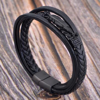 China Charm Men's Jewelry Stainless Steel Fashionable Custom Made High Quality Woven Leather Bracelets for sale