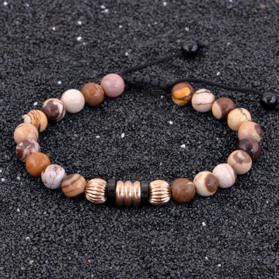 China Wholesale Trendy Men's Jewelry Stainless Steel Rose Gold Plating Zebra Jasper Adjustable Bracelets for sale