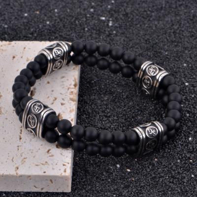 China Manufacturer Customize Fashionable Beads Bracelets For Men Natural Stone Black Agate Elastic Bracelet for sale