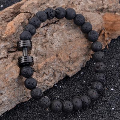 China Factory Statement Mens Jewelry Stainless Steel Custom Beads Trendy Lava Stone Black Bracelet For Men for sale