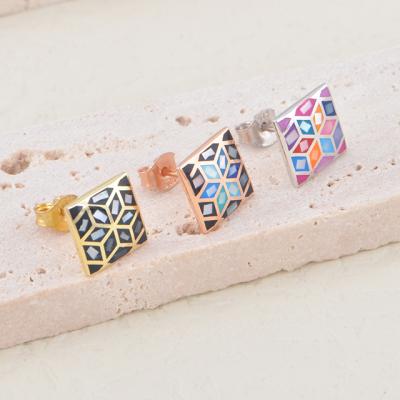 China Trendy China Made Female Stud Earrings 2.7g 10*10mm Multi Color Square Shape Fashion Silver Enamel Earrings For Women for sale