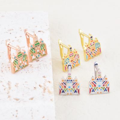 China Trendy 925 Silver Shell Enamel Cathedral Stud Earrings For Ladies Stud Earrings For Women 2021 for sale