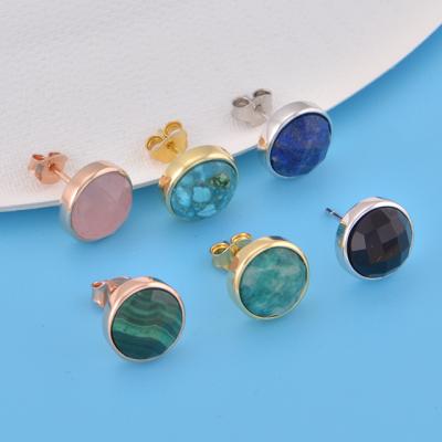 China Amazon Hot Sale Fashion Trendy 925 Jewelry Silver Gold Plated Turquoise Natural Stone Blue Powder Crystal Stud Earring For Women for sale