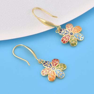 China 2021 Wholesale Fashion Custom Jewelry Women Trendy 925 Silver Multi Color Shell Flower Enamel Stud Earrings for sale