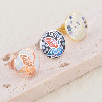 China Trendy manufacturers selling fashion boutique jewelry 925 silver butterfly shell stud enamel earrings women jewelry for sale