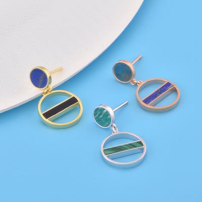 China 2021 Fashion Women Trendy Wholesale Custom Jewelry 925 Silver Color Natural Stone Multi Stone Jewelry Stud Dangle Earrings for sale