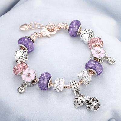 China FASHIONABLE factory original silver plated flower charms bracelet snake chain beaded bracelet fine handmade jewelry for flower heart women for sale