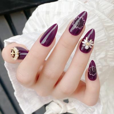 China Easy Apply New Advanced White CIA Dot Drill Water Drop Manicure Violet Diamond Nail Star Moon Pearl Round Almond Fake Nails With Designs for sale