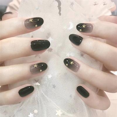 China Easy Apply New Have Style With Fake Bride And Gradient Black Oval Nail Girls Wearing Manicure Acrylic Artificial Nail With Glue for sale