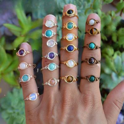 China Vintage Boho Fine Art Rings Agate Temperature Control Weaving Variable Gems Wire Wrapped Agate Crystal Color Change Mood Ring Rings For Women for sale