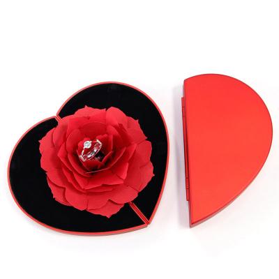 China Creative Attractive Red Shape Rose Jewelry Box Eternal Rose Flower Ring Box Wedding Engagement Jewelry Storage Holder for sale