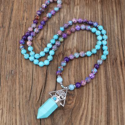 China TRENDY Tree of Life Turquoise Crystal Bulleted Apatite Bead Necklace 8mm Gemstone Bead Necklace Women Jewelry Natural Stone Custom for sale