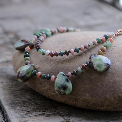 China BOHEMIA Fashion Abcus Beads Natural Green Opal Jasper Lotus Necklace Women Bohemia Jewelry Amazonite Stone Waterdrop Pendant Necklace for sale